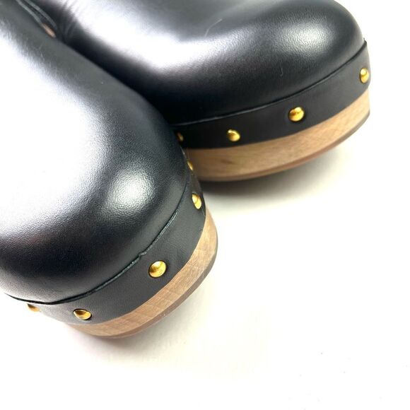 New J. Crew Black Leather Wood Heel Clogs size 7.5 - Picture 5 of 9